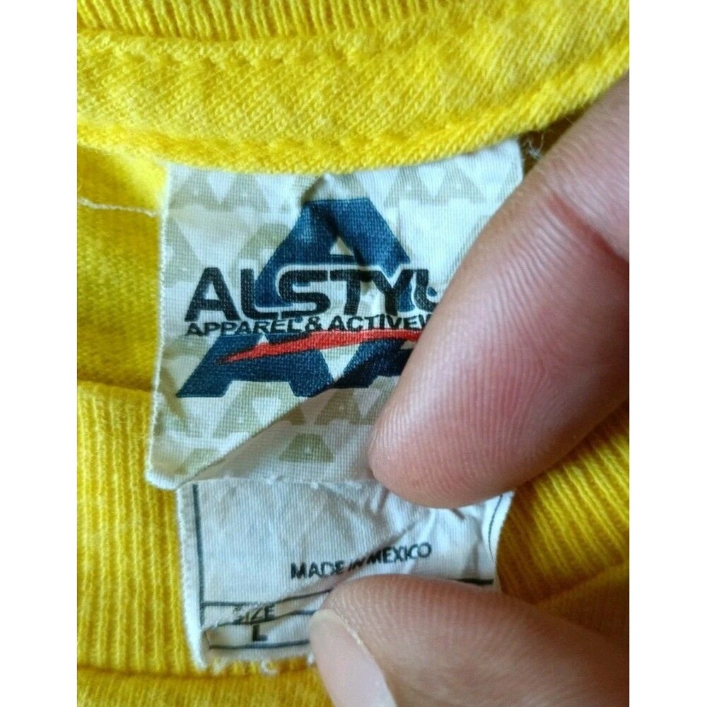 Vintage Alstyle Don't Tread On Me Men's Size Large Graphic Print Yellow Shirt - Picture 3 of 6